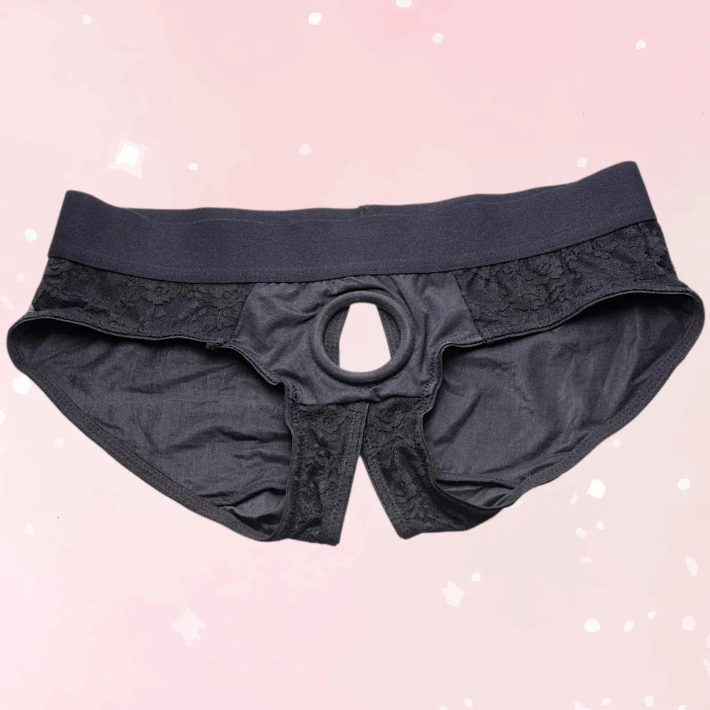 2XL 3XL Black Crotchless Panty Harness