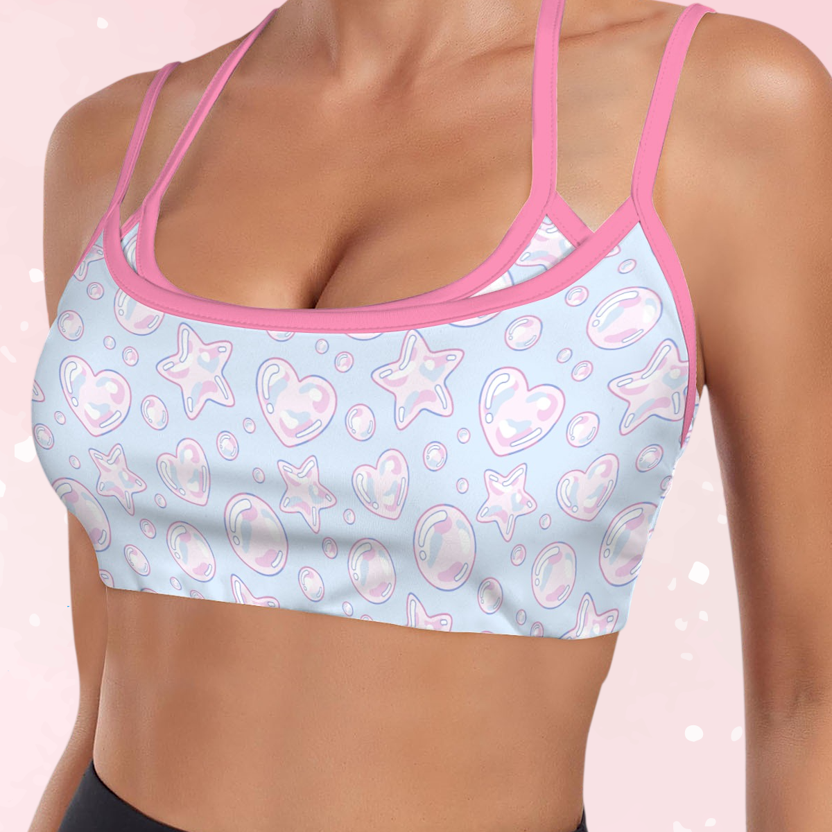 Kawaii Bubbles Double Strap Sports Bra