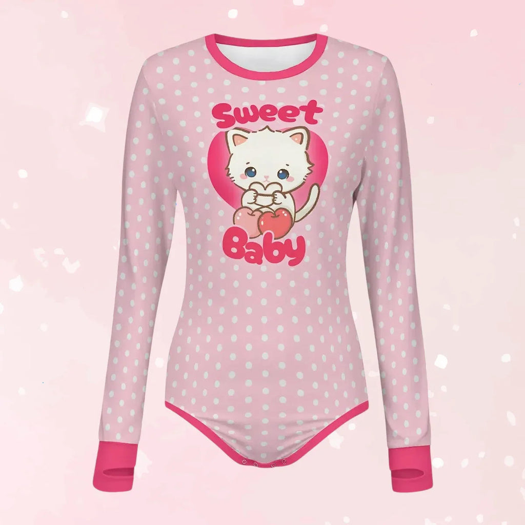 Sweet Cherry Kitty Long Sleeve CuddleSuit