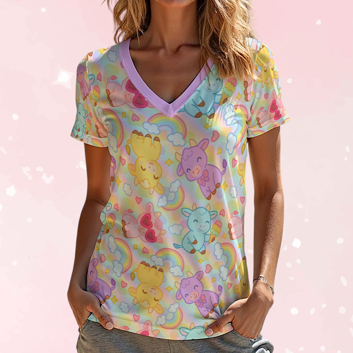 Rainbow Moobaby V-Neck Play Tee