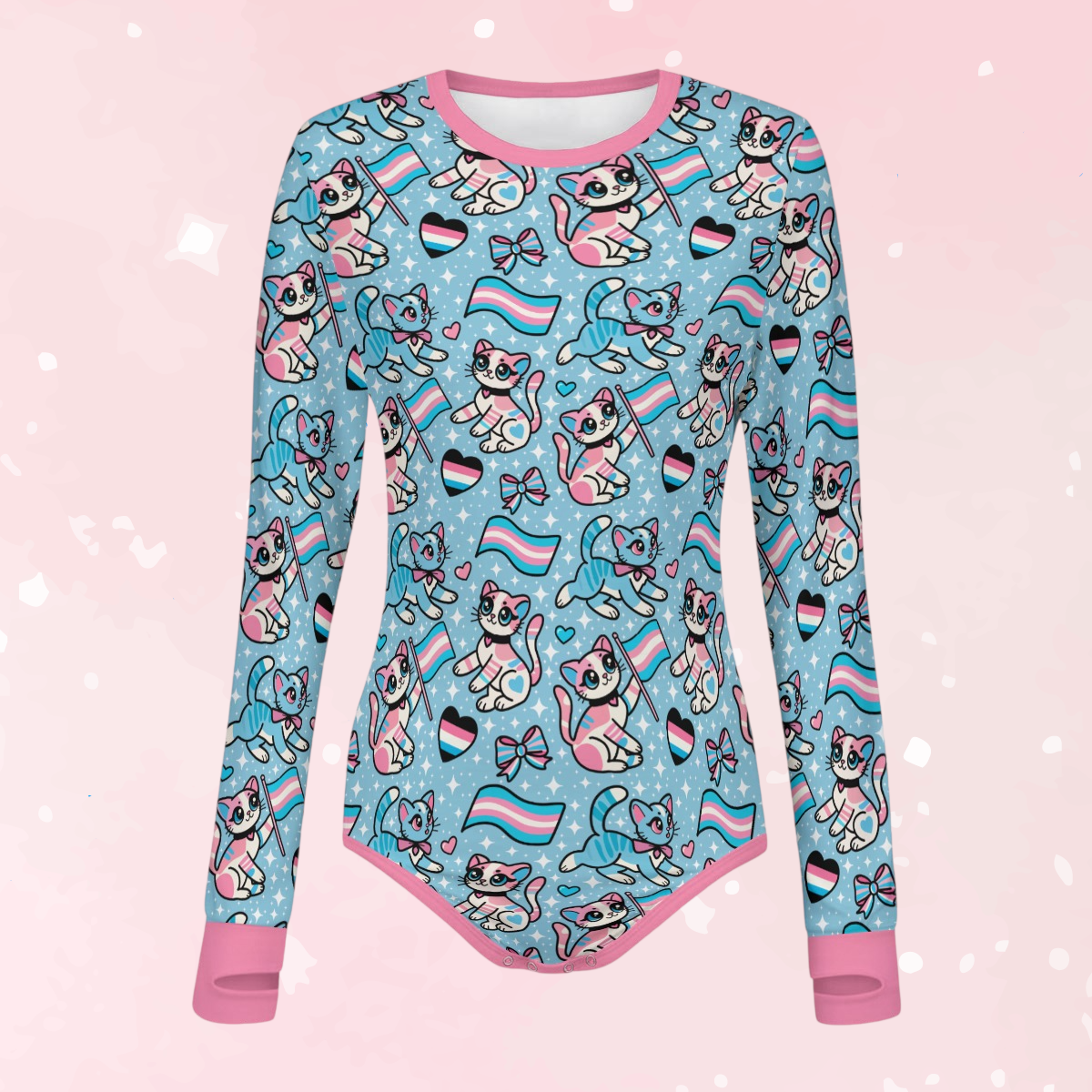 Purrfect Trans Pride Long Sleeve Cuddlesuit