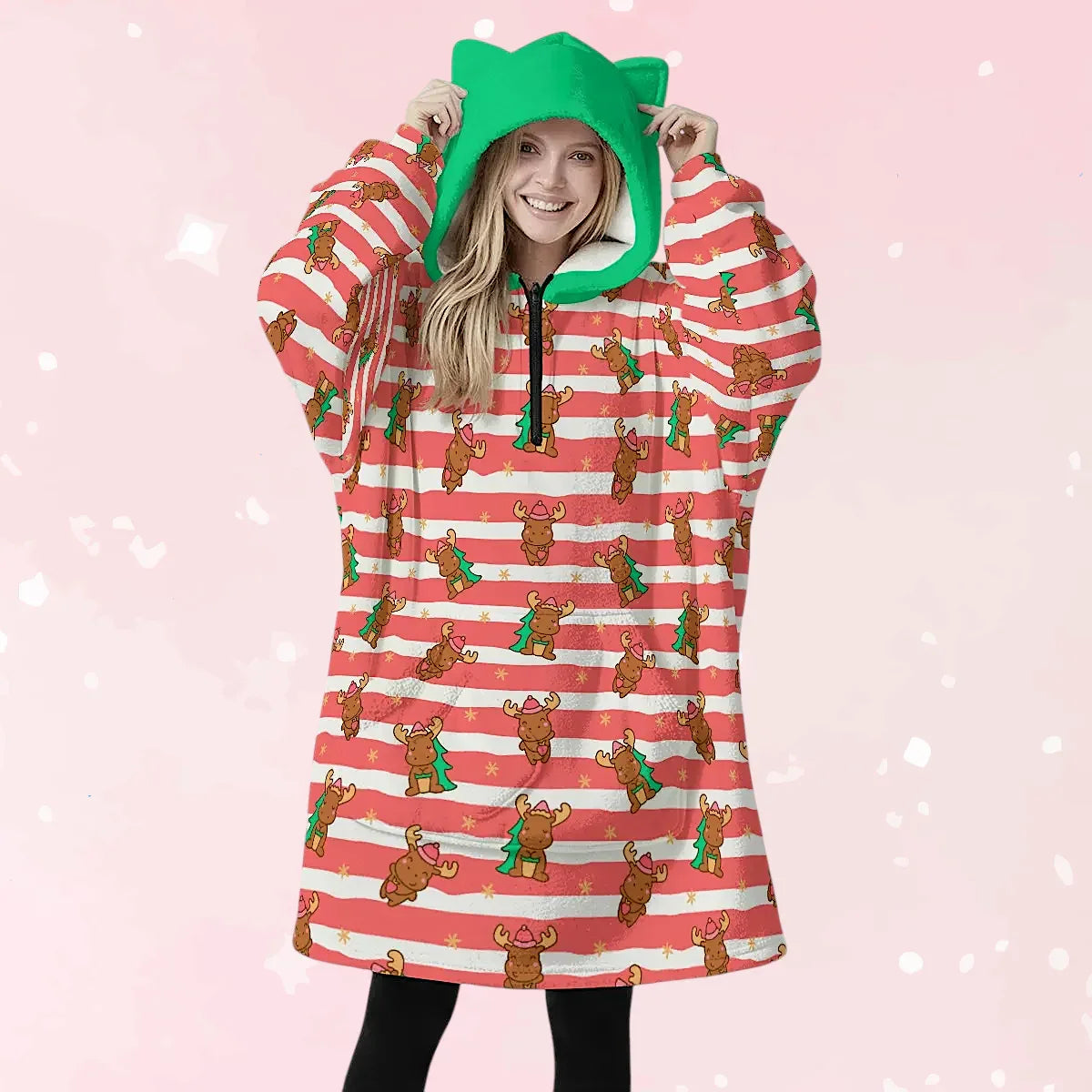 Merry Moose Ears Hoodie Blanket