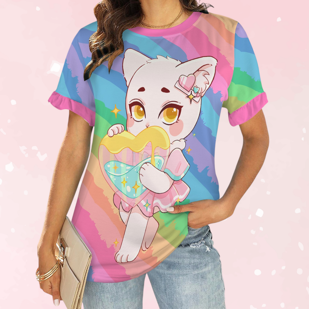 Rainbow Sparkle Kitty Ruffle Play Tee