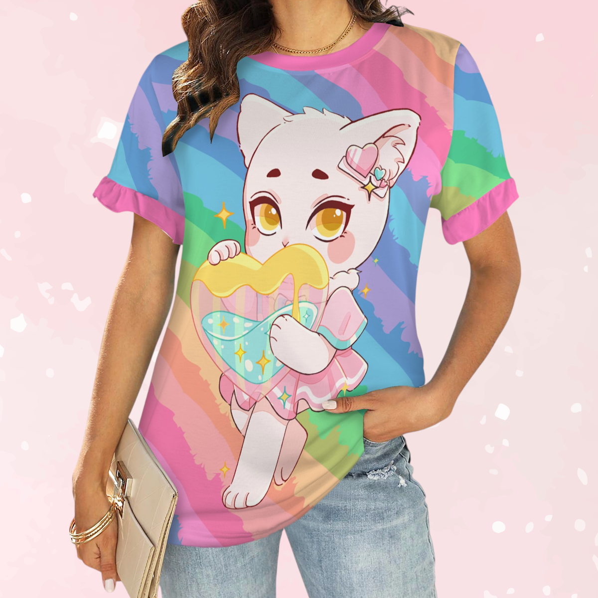 Rainbow Sparkle Kitty Ruffle Play Tee