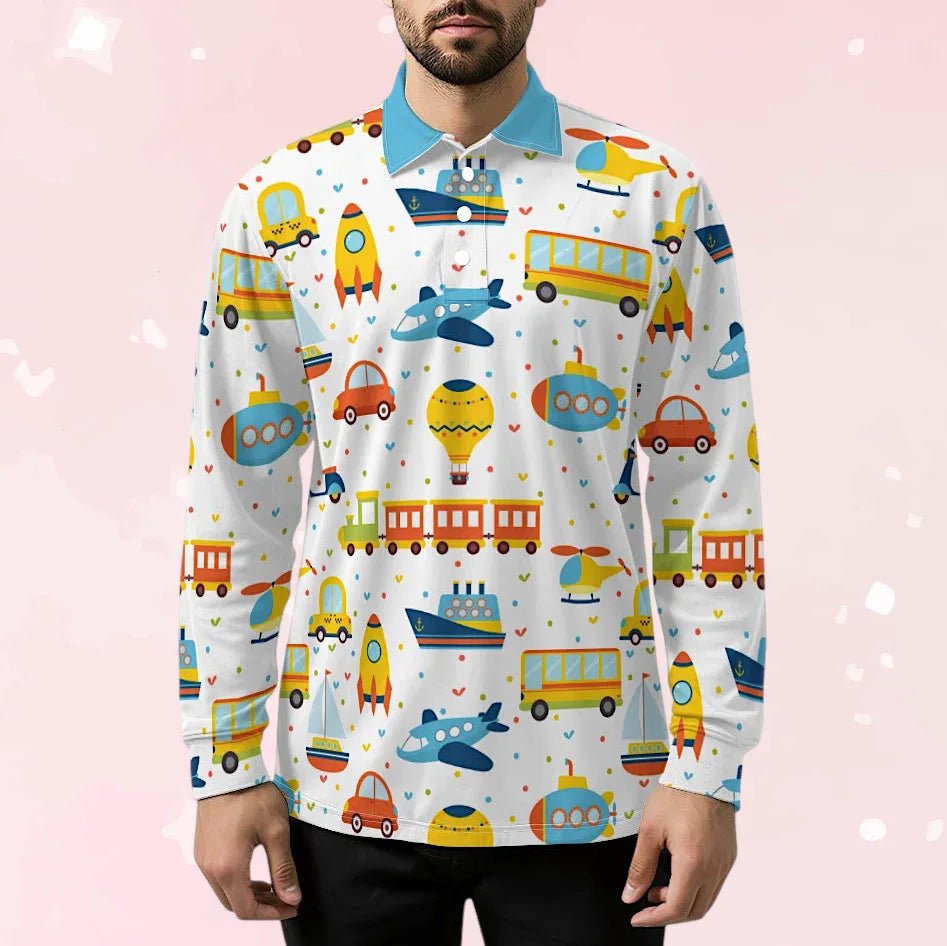 Playful Transport Long Sleeve Polo Shirt