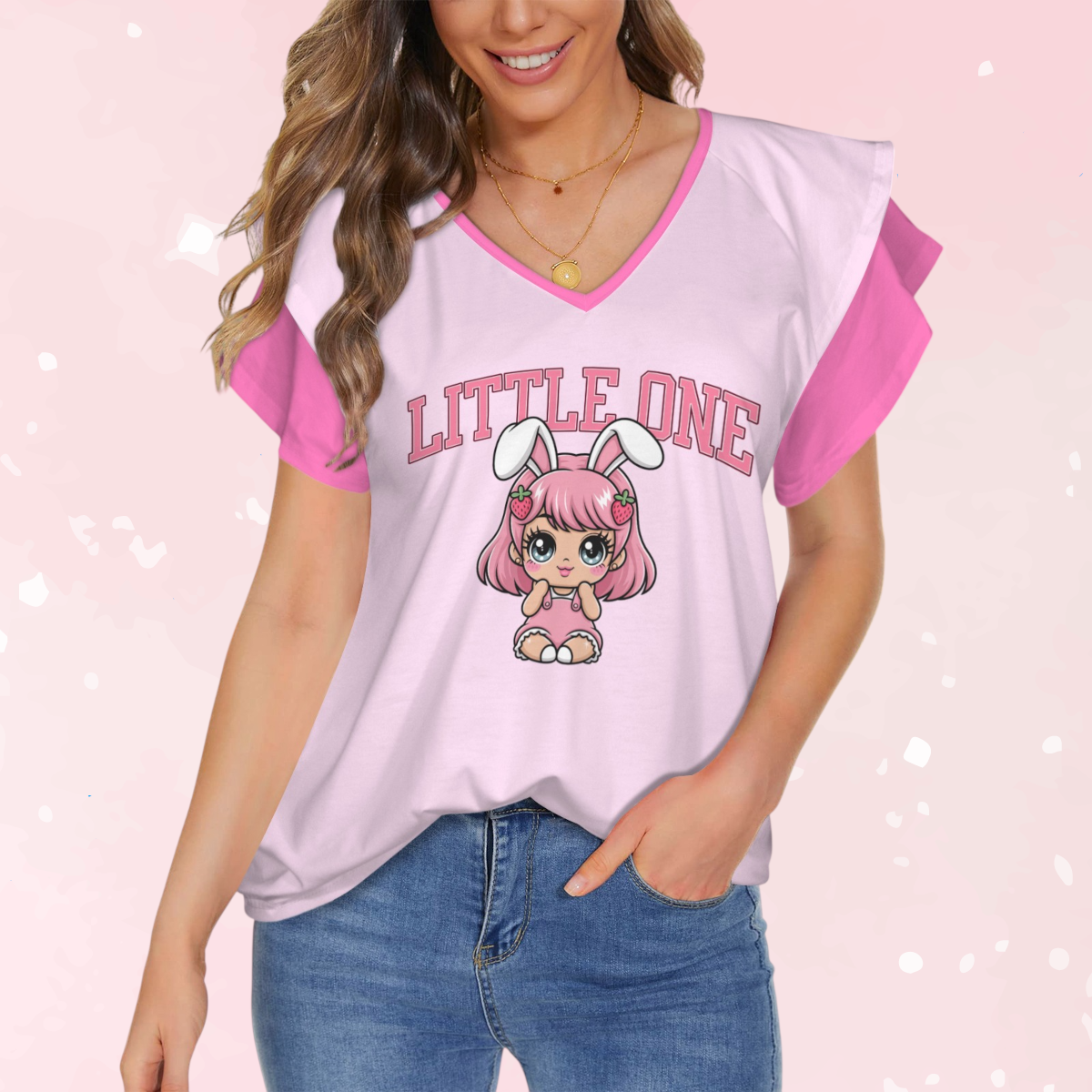Little One Strawbaby Ruffle V-Neck Play Tee
