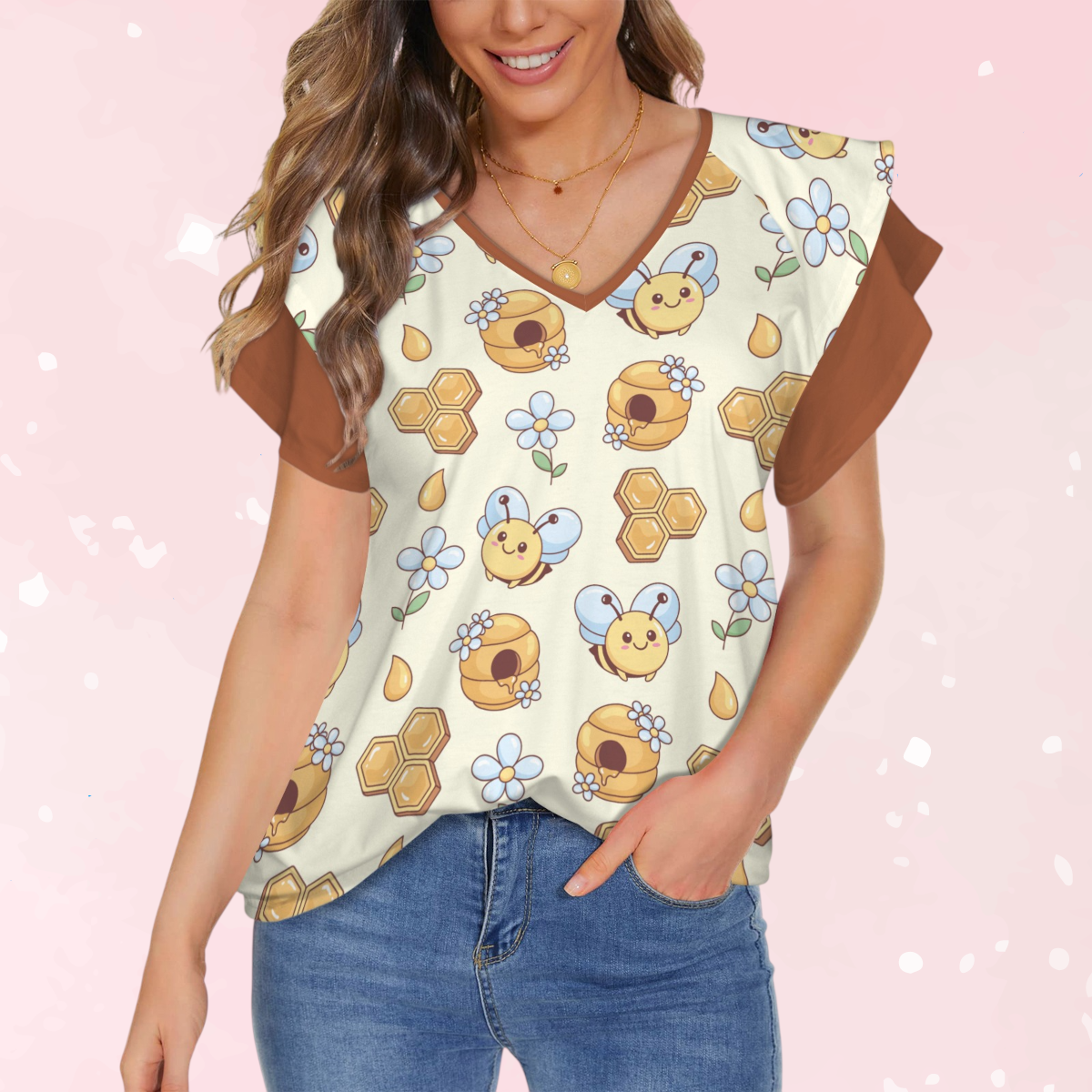 Sweet Honeybee Ruffle V-Neck Play Tee