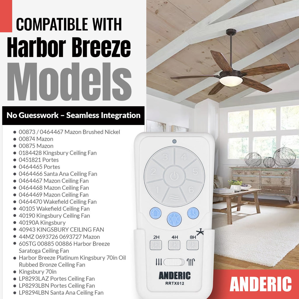 Anderic RRTX012 Replacement Ceiling Fan Remote Control for Harbor Breeze A25-TX012, A25-TX025