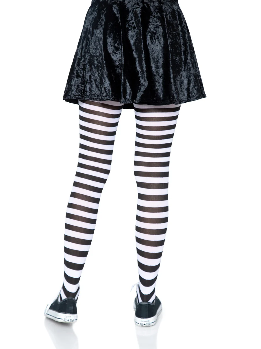Nylon Striped Tights Black White (OS)