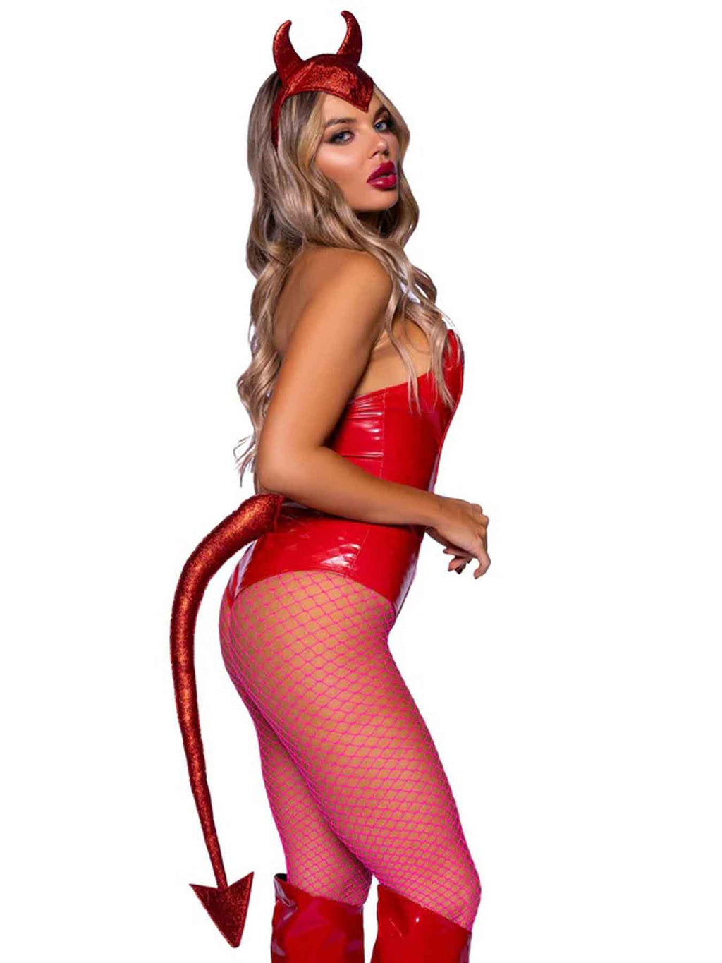 Devil Horns Headband & Tail Set - Red (One Size)