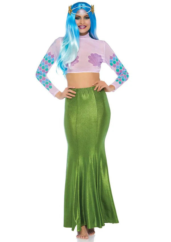 Shimmer Spandex Mermaid Maxi Skirt - Green (Small-Medium)