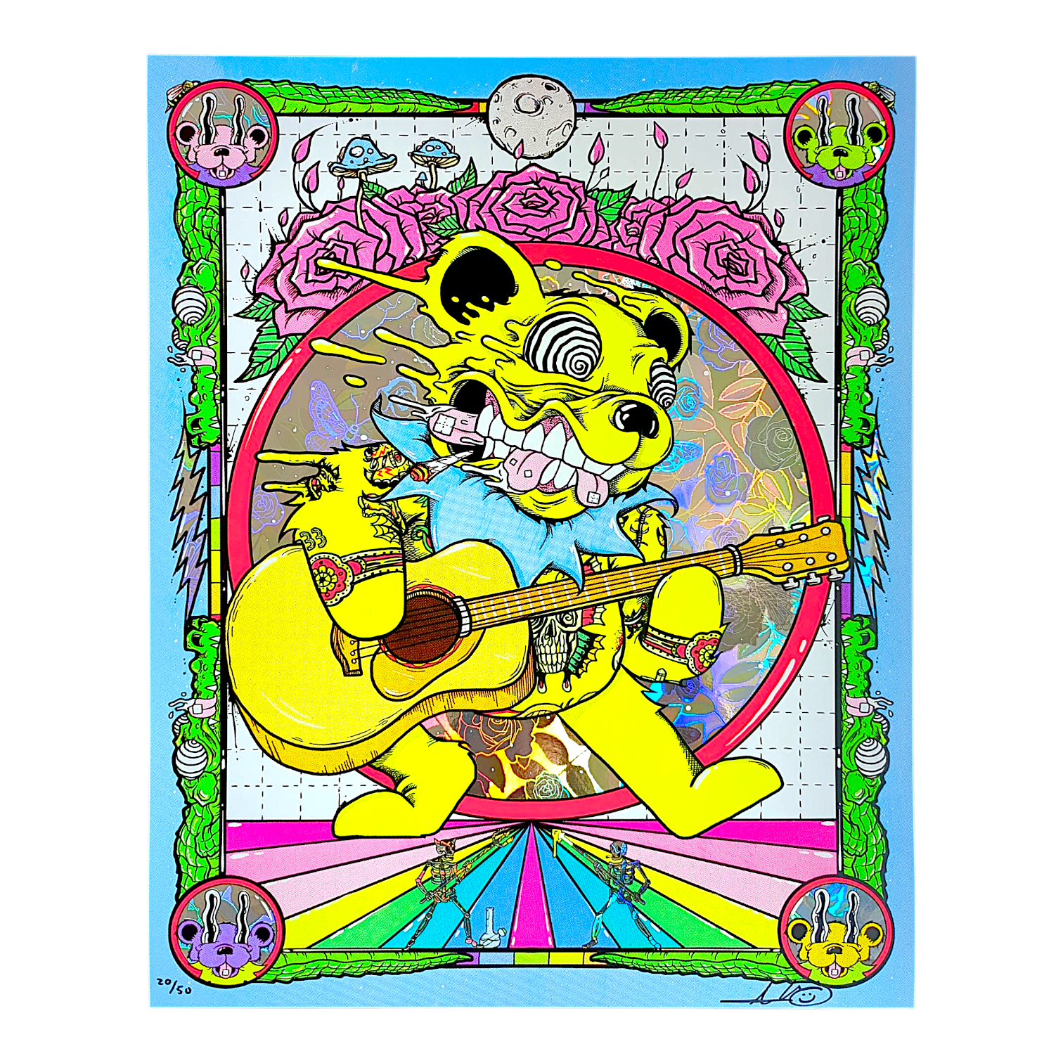 Aaron Brooks "Billy Bear (Roses Foil)" Print