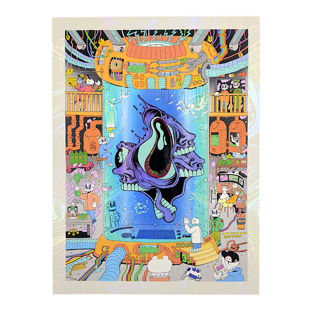 Aaron Brooks x Skully Vibes "Skulls and Faces (White Swirl Foil)" Mini Print