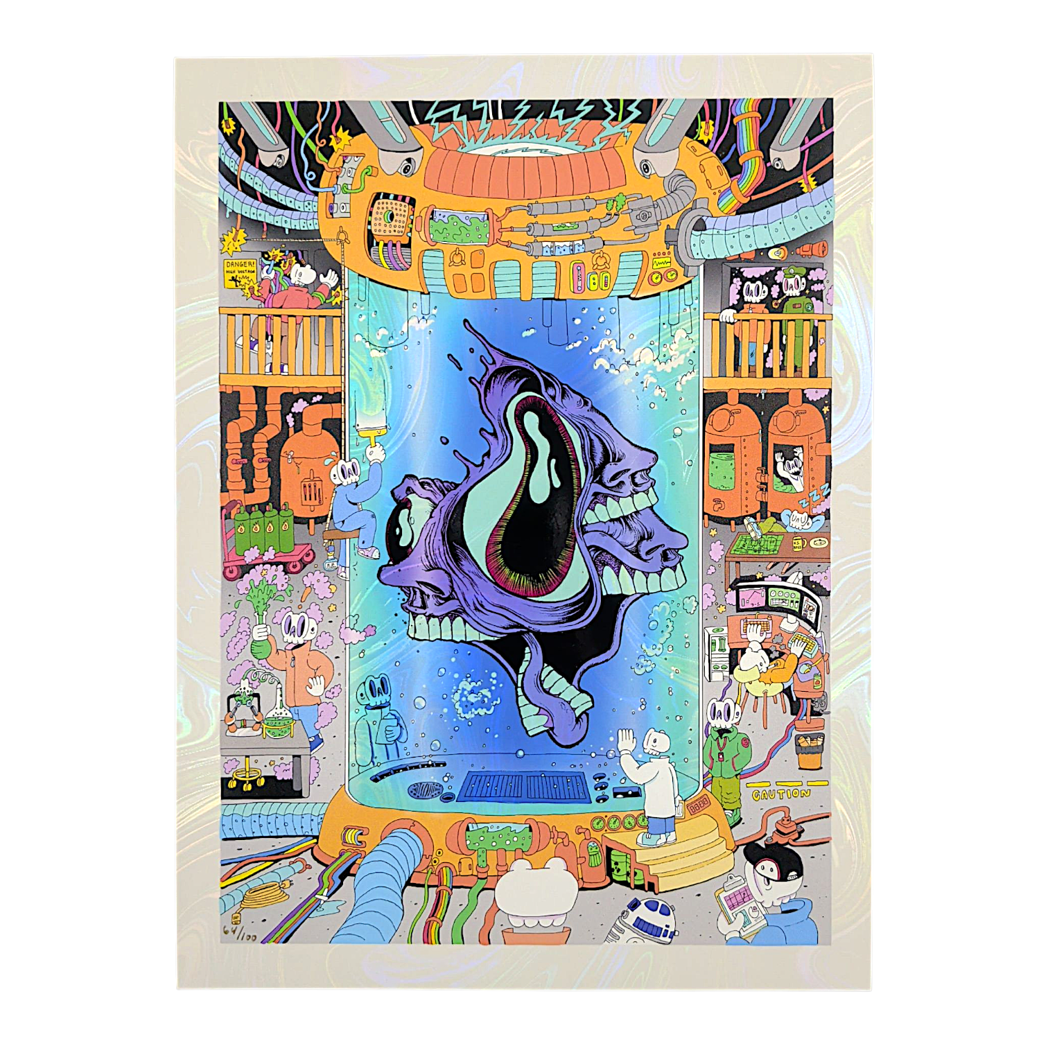 Aaron Brooks x Skully Vibes "Skulls and Faces (White Swirl Foil)" Mini Print