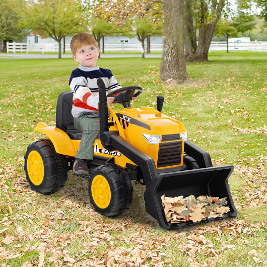 Adjustable Digging Bucket Ride-On Excavator for Kids - 12V Yellow
