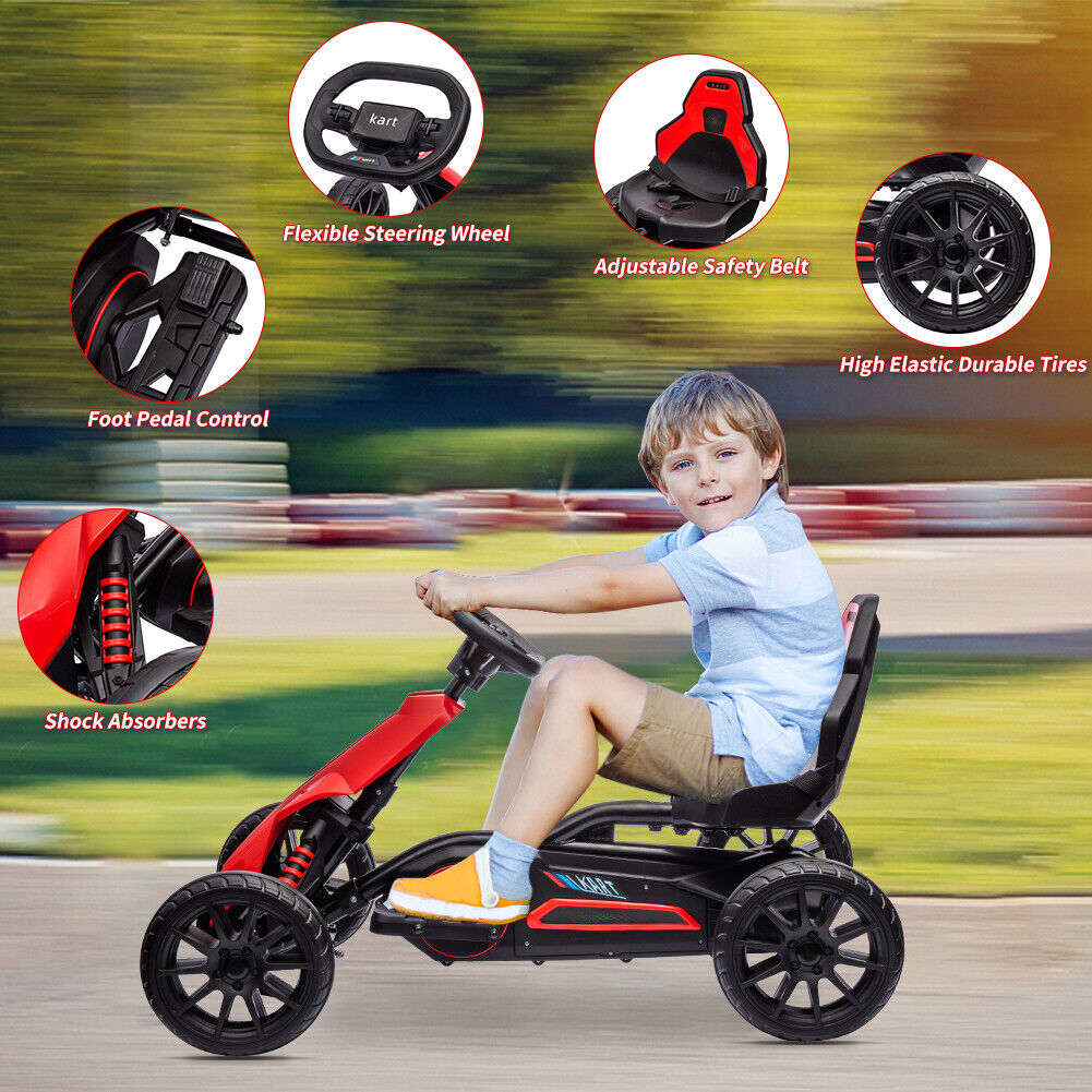 Adjustable Seat 4-Wheel Pedal Go Kart for Kids with Safety Belt