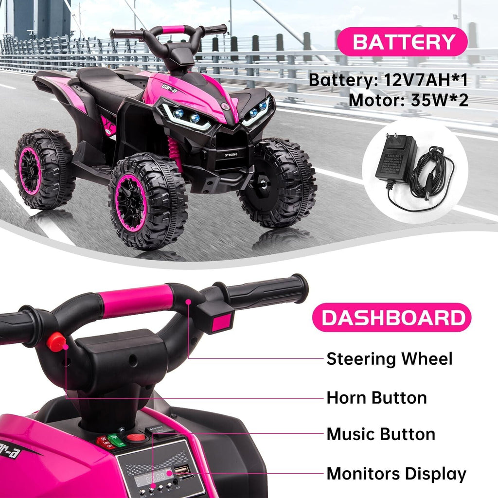 Adoolla 12V 7Ah Kids Electric Ride on Car, Battery Powered 4-Wheels Toy Car for Endless Fun