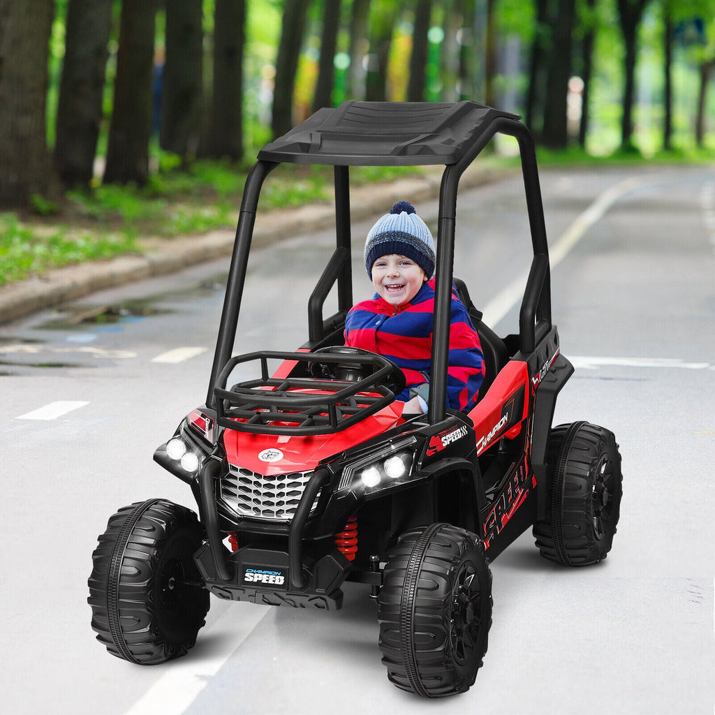 Adventure-Ready 12V Off-Road UTV Truck for Kids with RC Control, MP3 Player, and Lights - Red