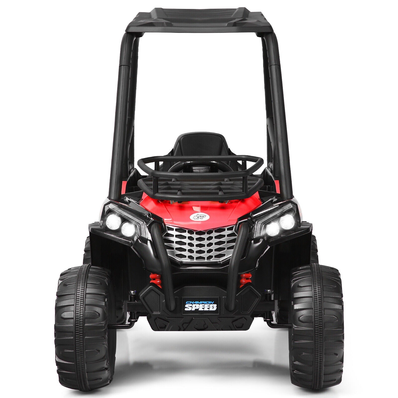 Adventure-Ready 12V Off-Road UTV Truck for Kids with RC Control, MP3 Player, and Lights - Red