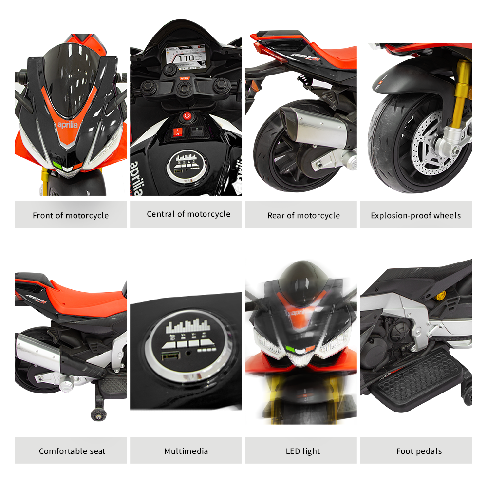 Aprilia 12V Electric Motorcycle for Kids - 2 Wheels, Ages 3-10