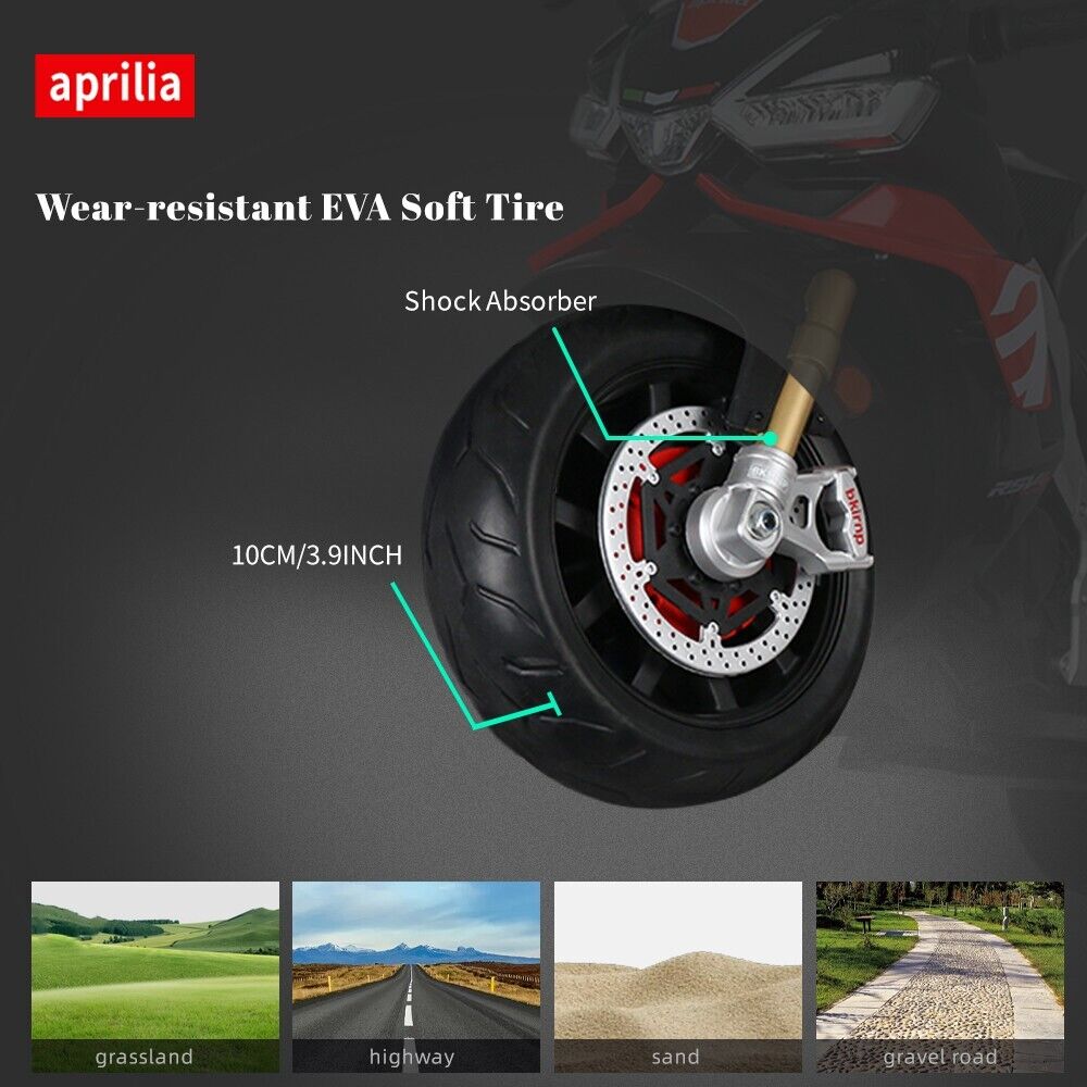 Aprilia 24V Kids Electric Motorbike with Dual 150W BLDC Motors - Speeds up to 12MPH