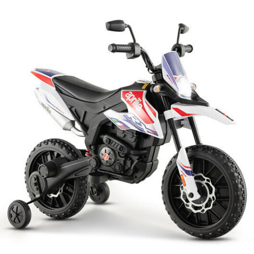 Aprilia Licensed Kids Ride On Motorcycle with 2 Training Wheels in White