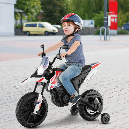 Aprilia Licensed Kids Ride On Motorcycle with 2 Training Wheels in White