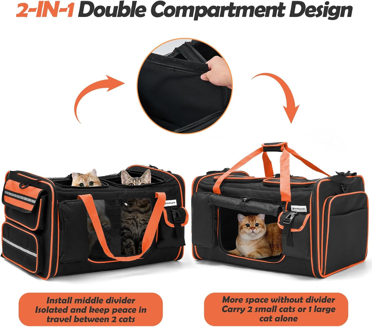 Extra Large Cat Carrier Expandable 2 Cats Travel Carrier with Litter Box