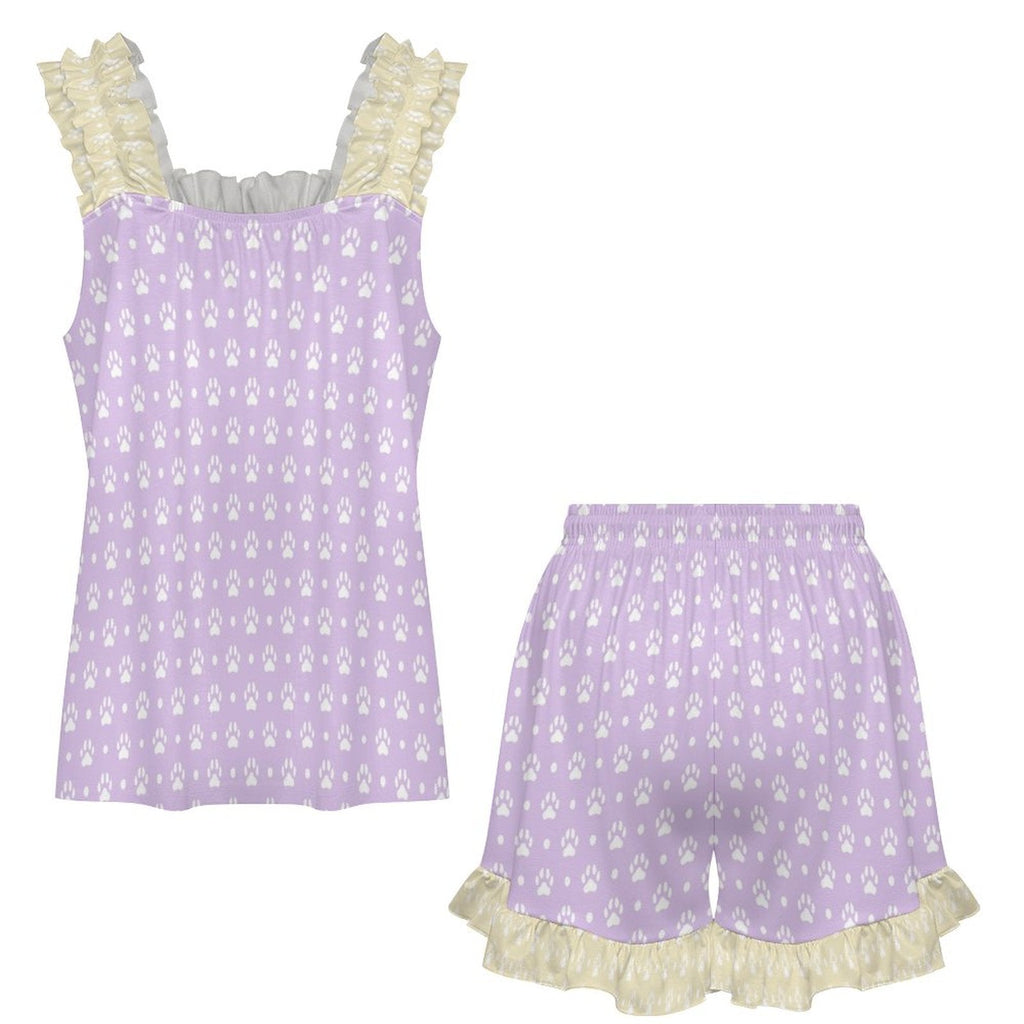 Sweet Puppy Paw Ruffle Pajama Set