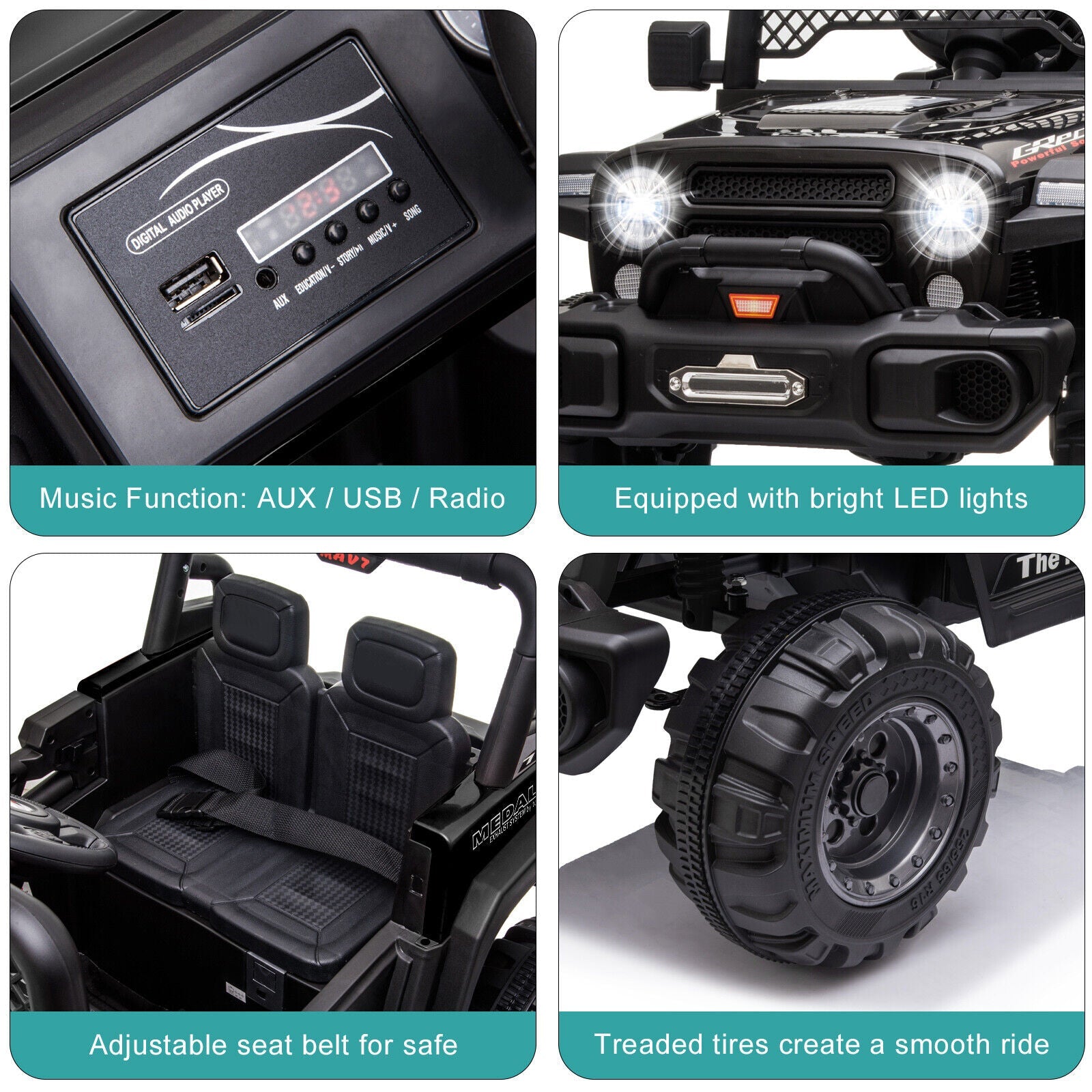 BBH-016 Dual Drive 12V 4.5A.h 2.4G Remote Control Off-Road Vehicle in Black
