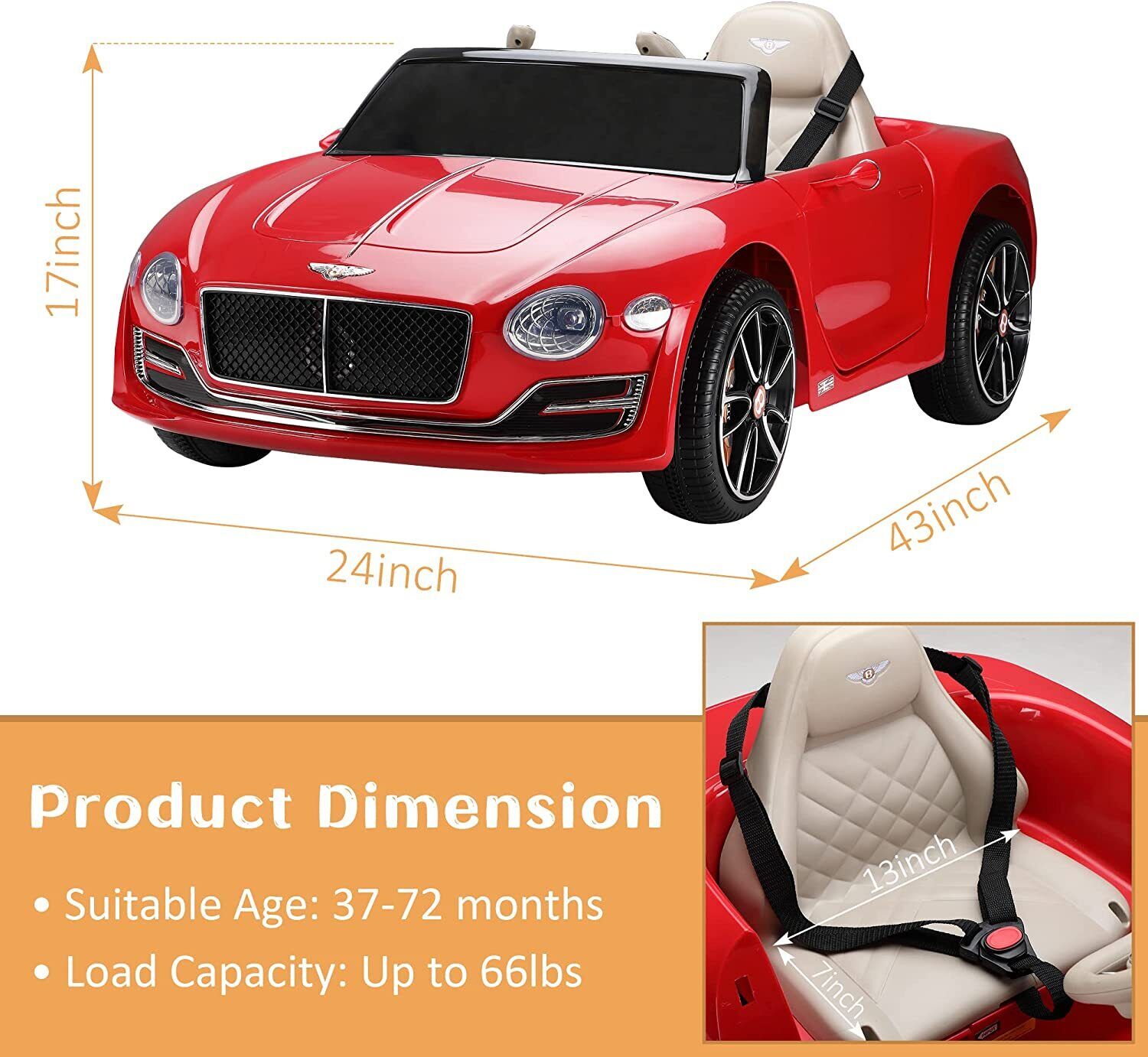 Bentley Kids Ride On Electric Toy Car with Remote Control and LED Lights - Perfect Gift for Young Drivers