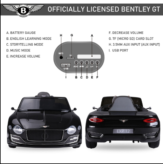 12V Electric Ride-on Car for Kids with Parent Remote Control - Bentley Style Toy Vehicle