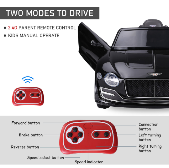 12V Electric Ride-on Car for Kids with Parent Remote Control - Bentley Style Toy Vehicle