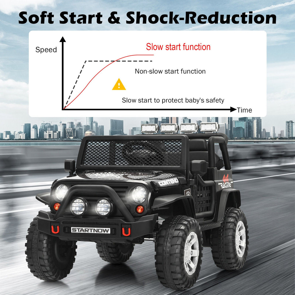 Black 12V Kids Ride On Truck with Remote Control & Lights - Electric Car for Endless Fun!