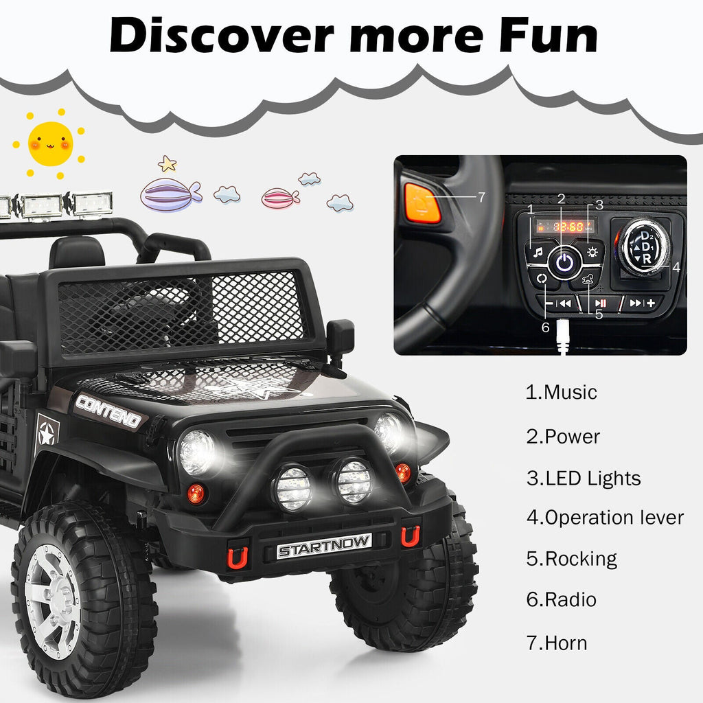 Black 12V Kids Ride On Truck with Remote Control & Lights - Electric Car for Endless Fun!