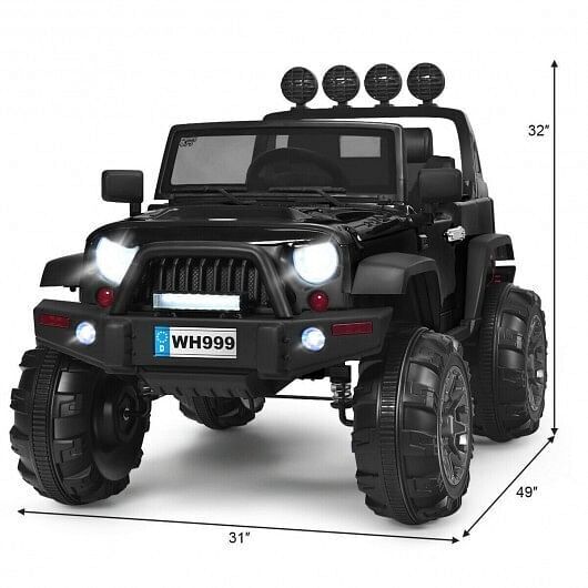 Black 12V Kids Ride On Truck with Remote Control and Double Magnetic Door