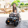 Black Parent-Child Ride On Truck Car with Remote Control, Music, and LED Lights - 12V 10AH