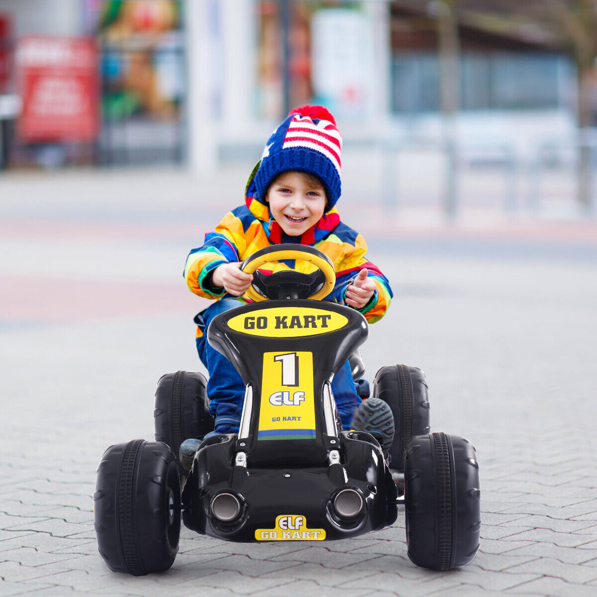 Black Pedal-Powered Go Kart for Kids - 4 Wheel Racer Toy with Joyful Ride Experience