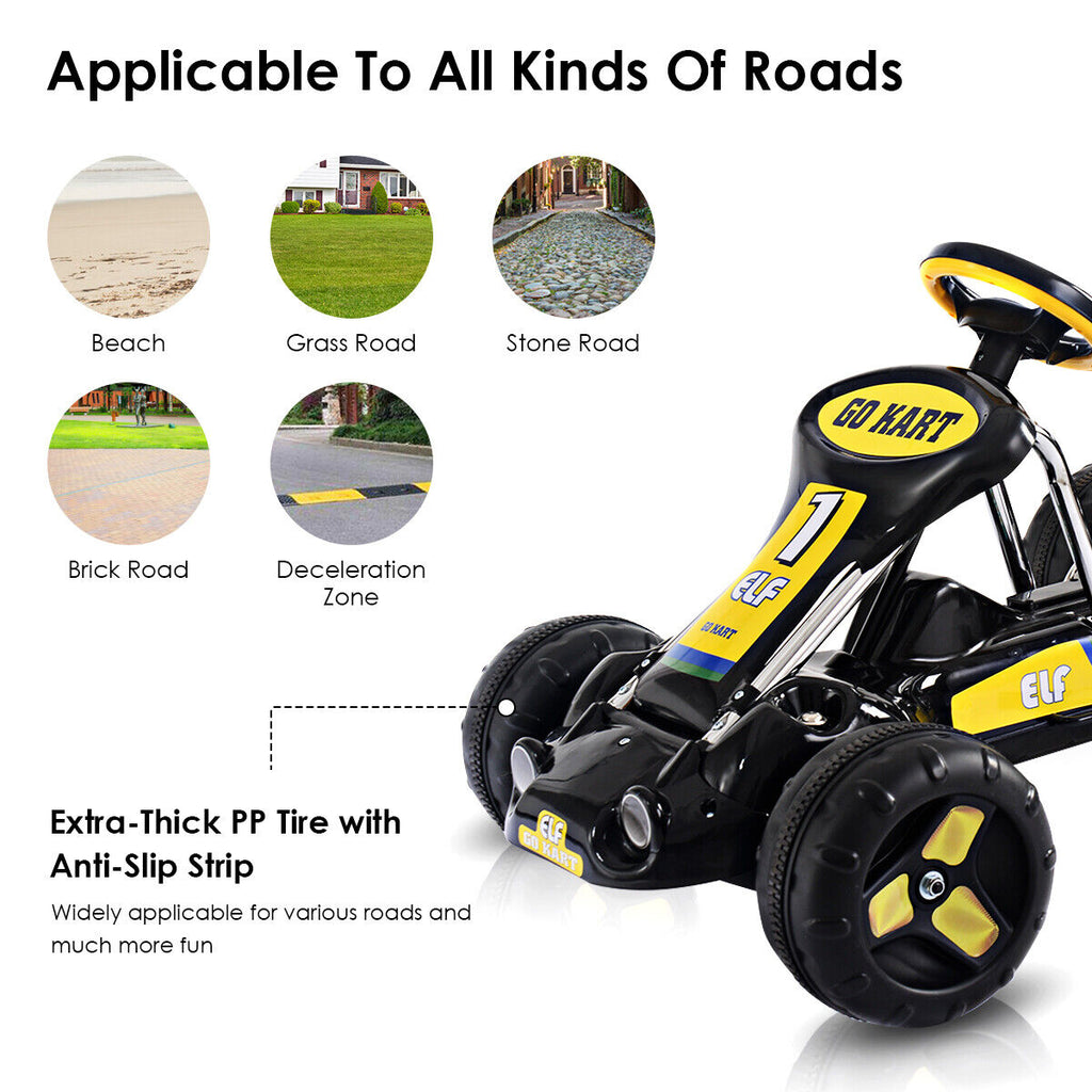 Black Pedal-Powered Go Kart for Kids - 4 Wheel Racer Toy with Joyful Ride Experience
