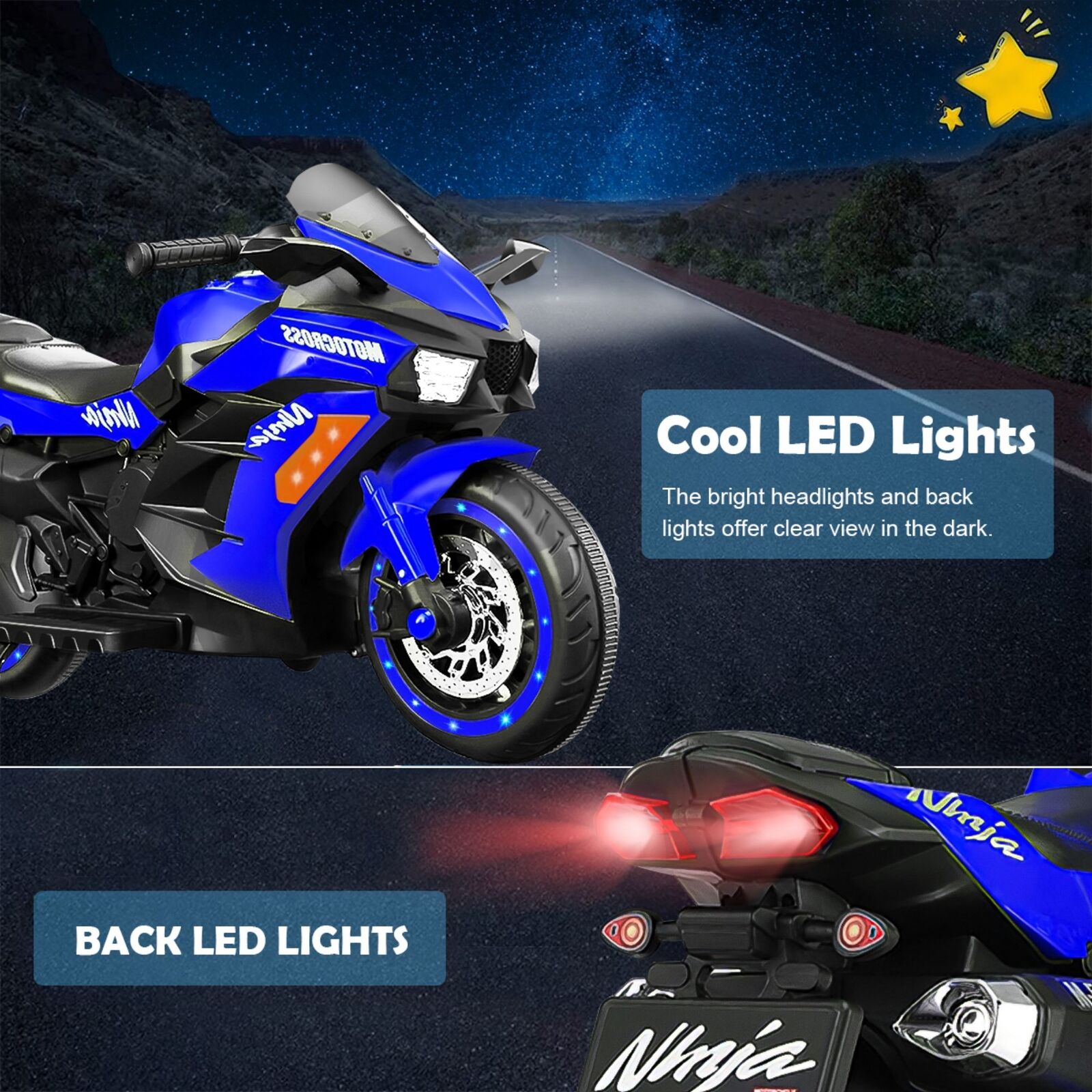 Blue 12V Electric Motorcycle for Kids - Rechargeable 2 Wheel Motorbike