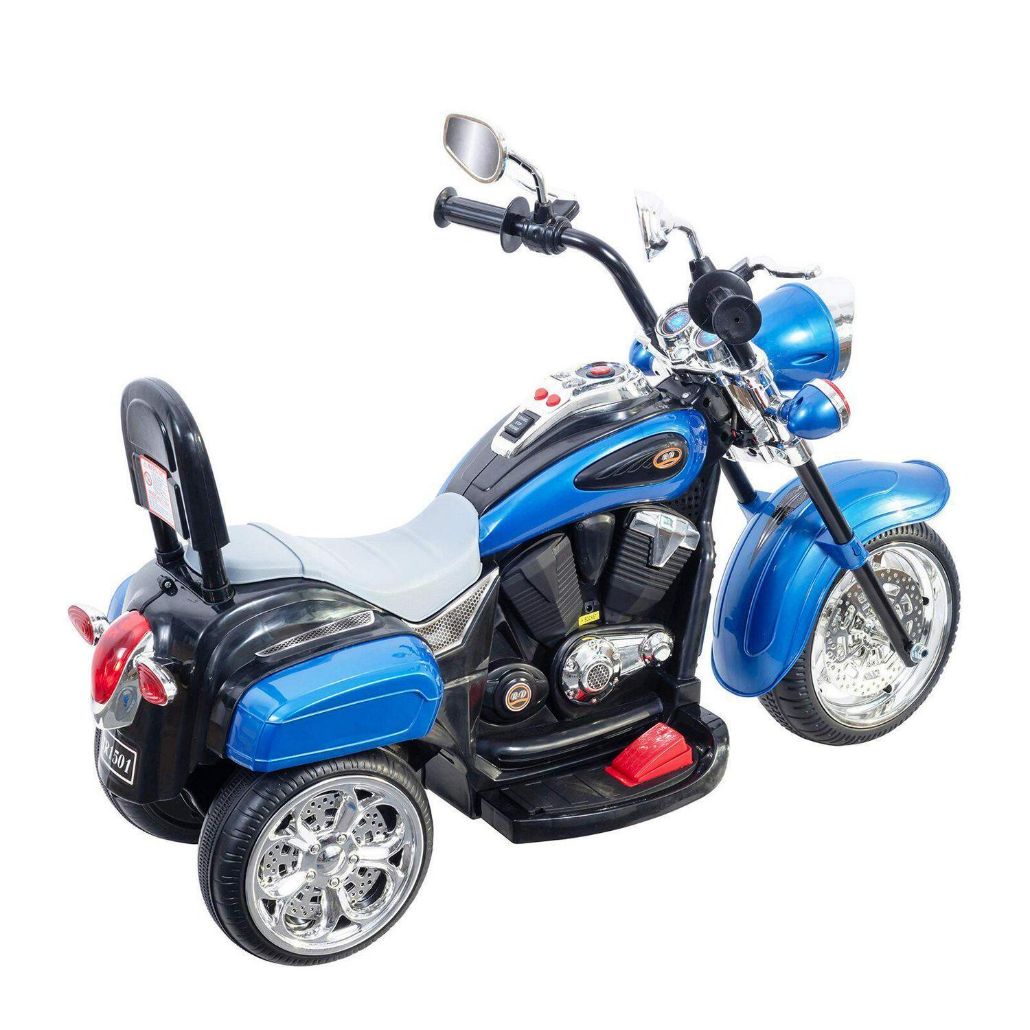Blue 3-Wheel Electric Motorcycle Ride-On Toy with MP3 Player for Kids Ages 2-4
