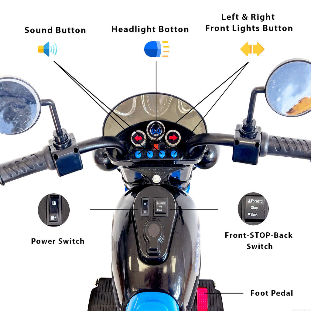 Blue 3-Wheel Motorbike for Kids with LED Headlight and Colorful Design