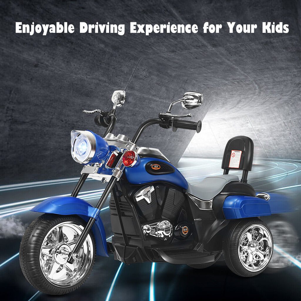 Blue 6V Kids Chopper Motorcycle Trike with Headlight and Horn