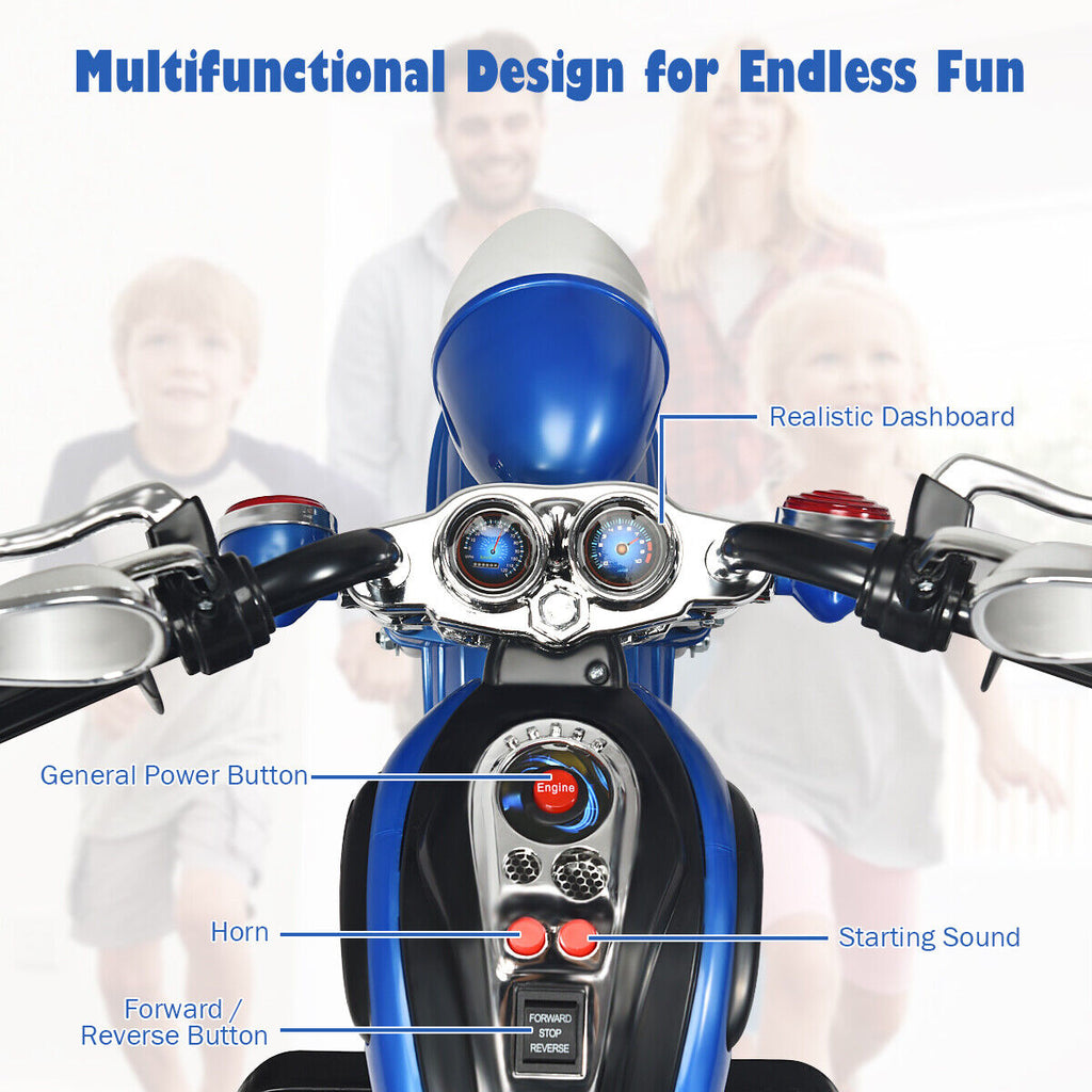 Blue 6V Kids Chopper Motorcycle Trike with Headlight and Horn