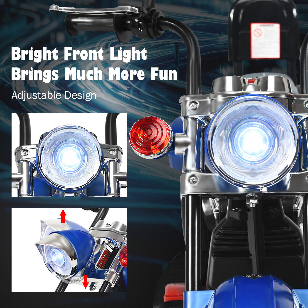 Blue 6V Kids Chopper Motorcycle with Light & Horn - Toddler 3 Wheel Trike