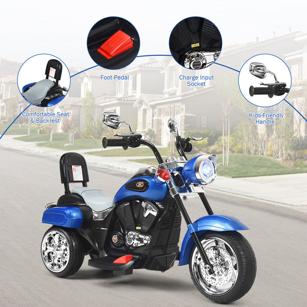 Blue 6V Kids Chopper Motorcycle with Light & Horn - Toddler 3 Wheel Trike