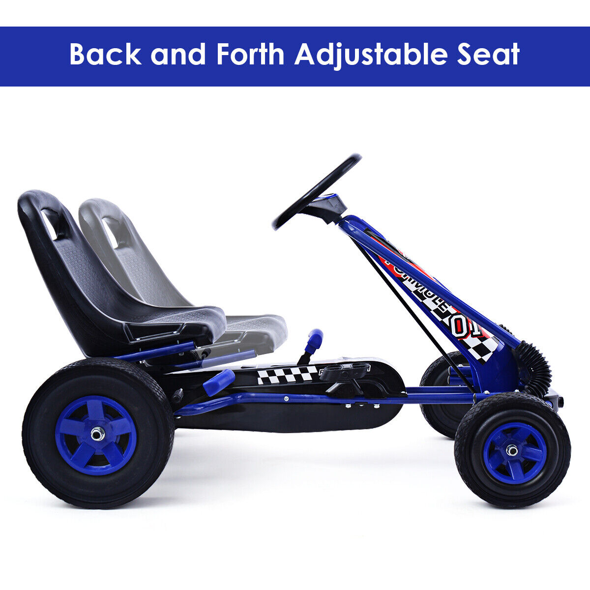 Blue Adjustable Seat Pedal Go Kart for Kids - 4 Wheel Ride On Toy