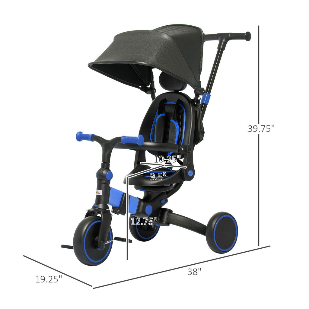 Blue Qaba Toddler Tricycle with Adjustable Aluminum Frame and Push Handle