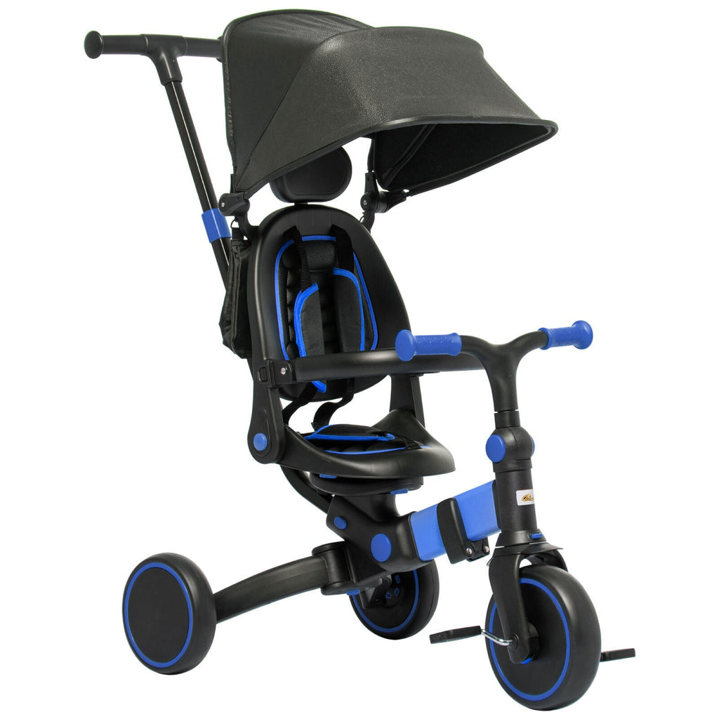 Blue Qaba Toddler Tricycle with Adjustable Aluminum Frame and Push Handle