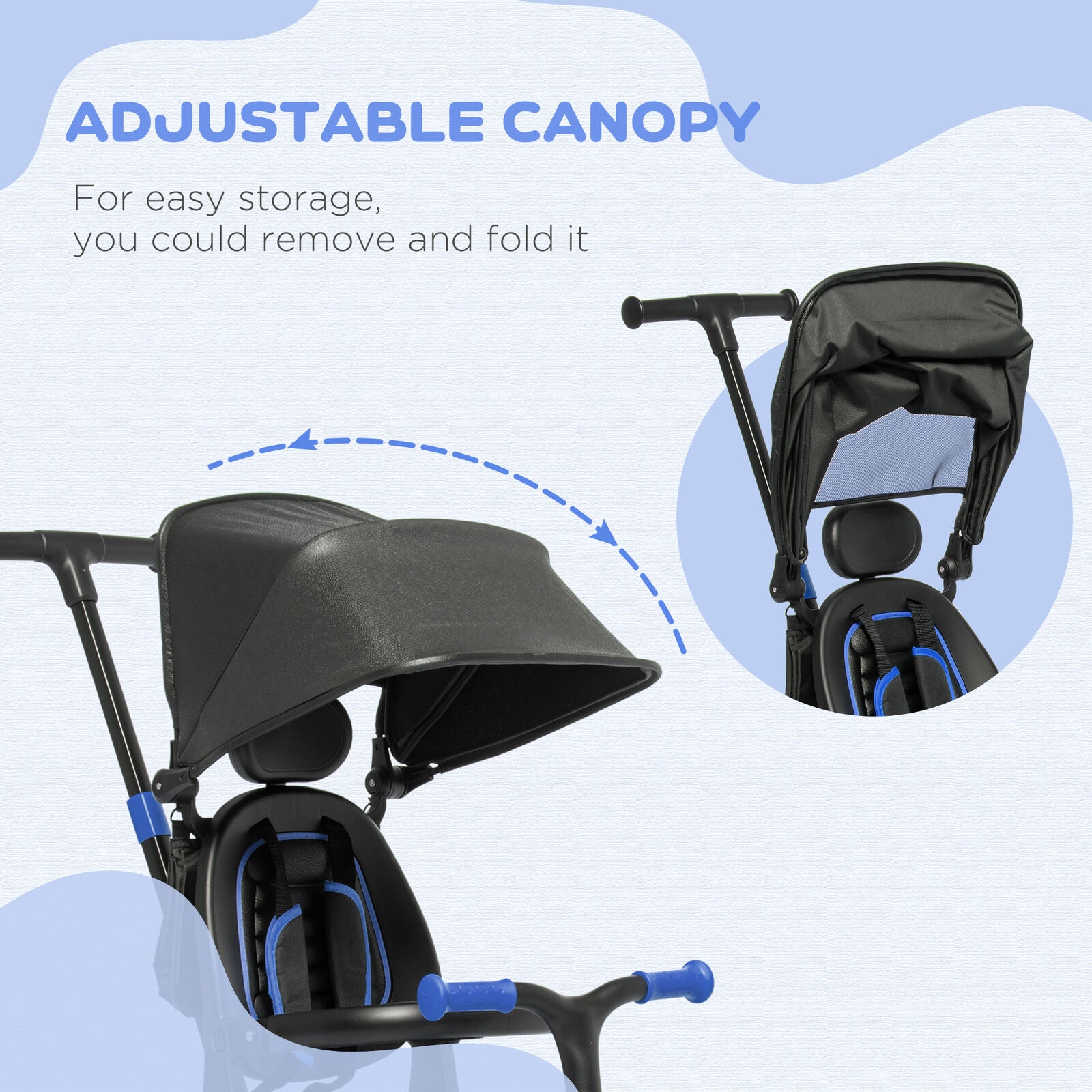 Blue Qaba Toddler Tricycle with Adjustable Push Handle and Durable Aluminum Frame